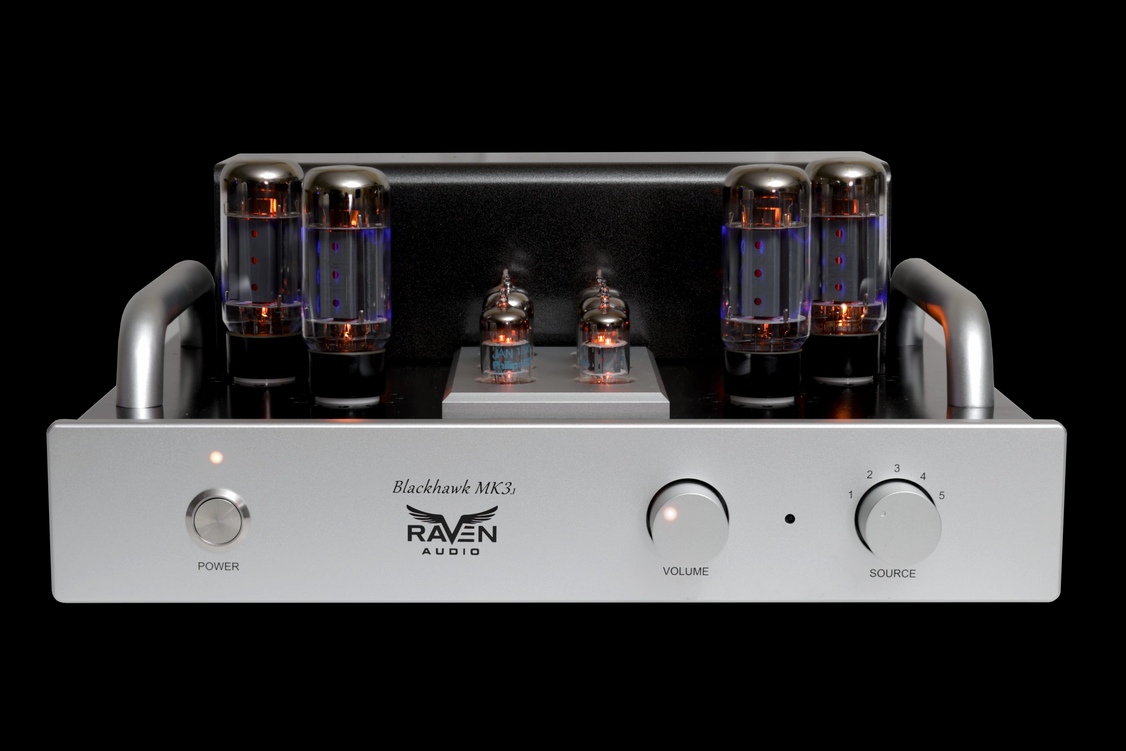 Raven Audio Blackhawk MK3.1 integrated tube amplifier with glowing 6L6GC tubes